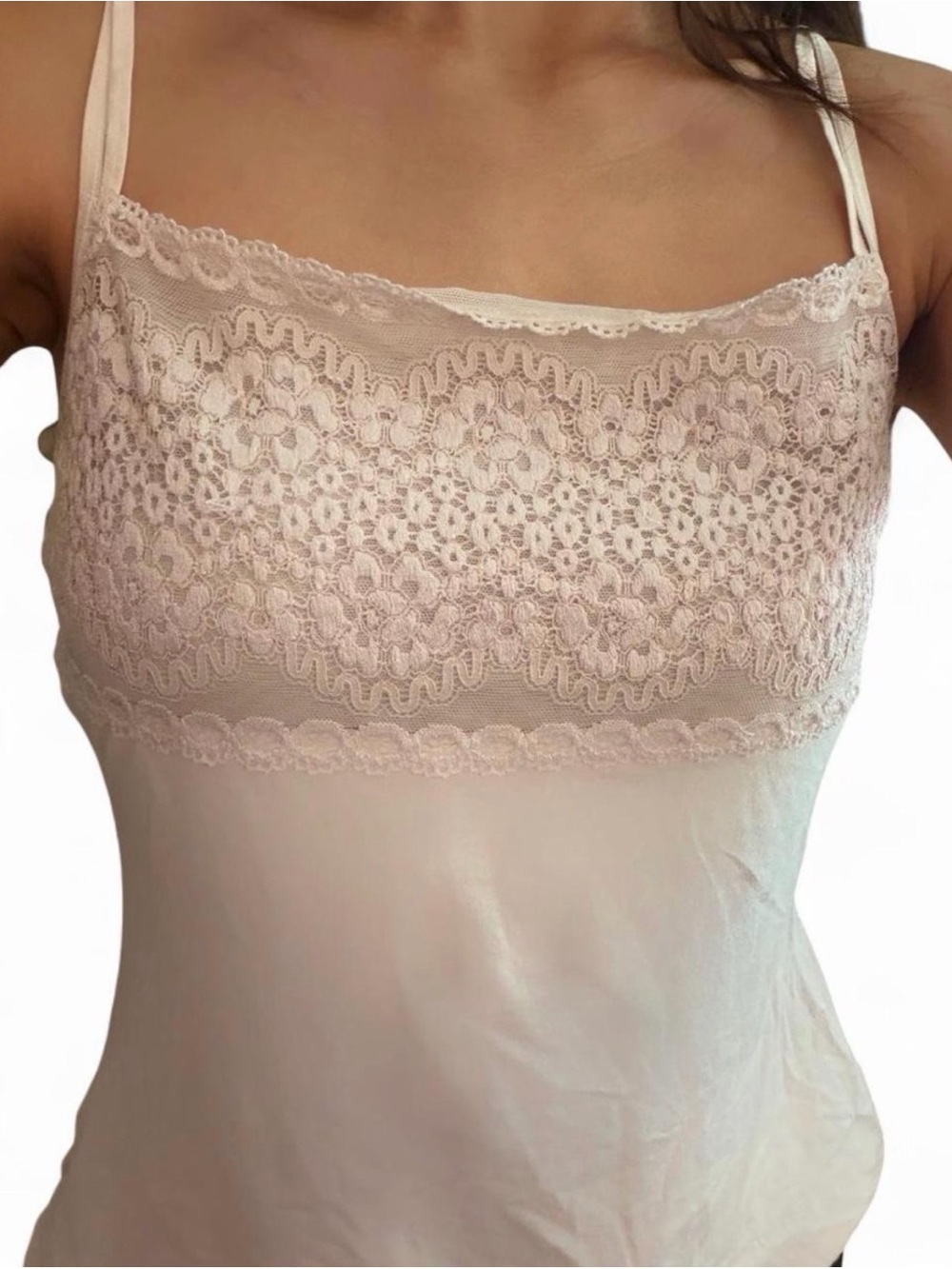 Y2K Lace-Trim Satin Camisole in Blush Pink
